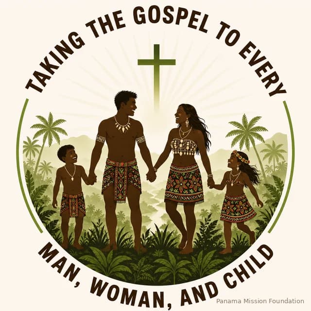 Taking the Gospel to every man, woman, and child. A Wounaan family standing together in the rainforest beneath the cross.