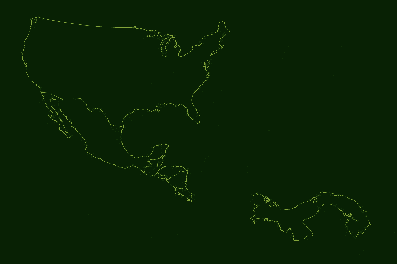 Line art map showing the United States and an enlarged Panama, illustrating support traveling from American supporters to mission work in Panama